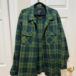 Pendleton Men's Original Board Shirt - Green and Blue; Flannel/Wool Button